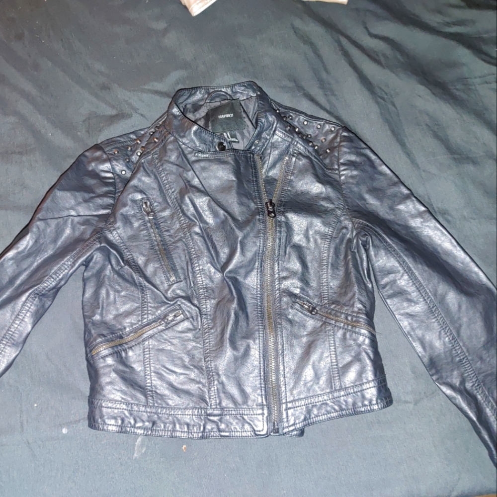 Forever 21 Black Faux Leather Jacket w/ Stud accents Size M